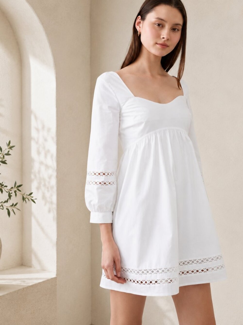 Banana Republic White Eyelet Dress XL Smocked Pockets Cottagecore